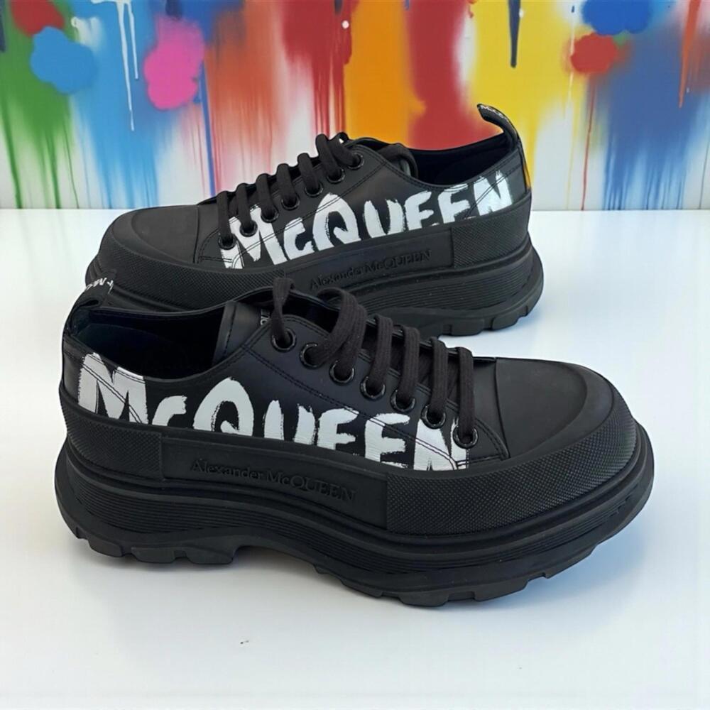 $750 Alexander McQueen Men's Black Leather Lace-Up Sneaker Shoes Size 40.5